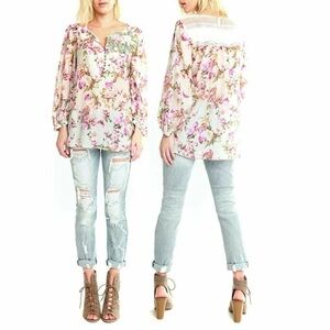 Aratta Silent Journey Floral Embellished Blouse Lace Back Size Medium
